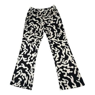 Pantalones Diane von Furstenberg Estampado Animal Negro Blanco Cremallera Lateral 100% Seda Talla 6 Foto 1 de 4
