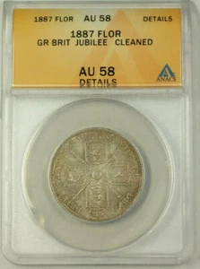 1887 Gr Brit Jubilee Silver Florin Coin ANACS AU 58 Details Cleaned (Proof) - Picture 1 of 2