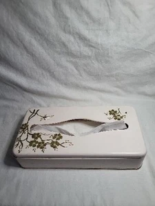 Cubierta de caja de pañuelos metálicos vintage años 50 rosa con flores doradas usada - Imagen 1 de 7
