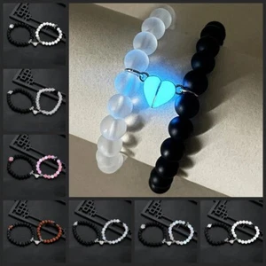 2Pcs Couples Bracelets Luminous Heart Magnet Lovers His Hers Couple Bracelets - Picture 1 of 22