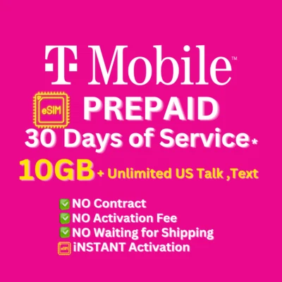 T-Mobile Prepaid plan For 30 Days 10GB Unlimited Talk Tx - eSim instant Activate - Image 1 of 4