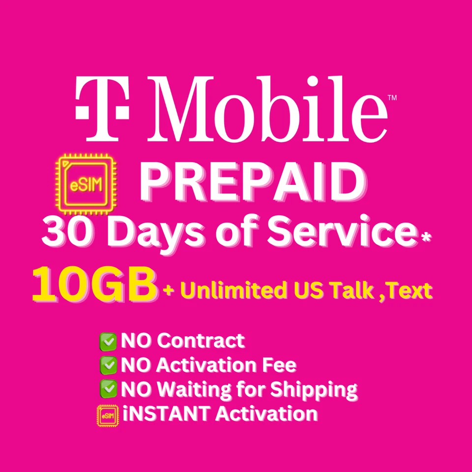 T-Mobile Prepaid plan For 30 Days 10GB Unlimited Talk Tx - eSim instant Activate - Image 1 of 4