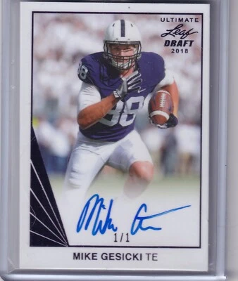 Mike Gesicki 2018 Leaf Ultimate Draft Purple Rc On Card Auto 1/1 - Image 1 of 2