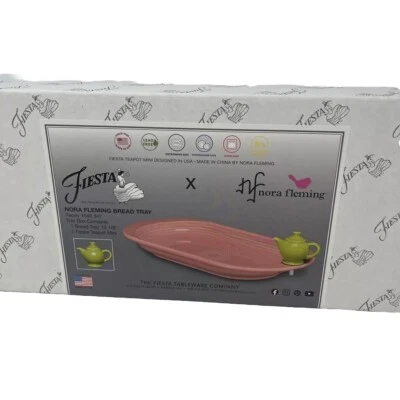 Nora Fleming Colab Fiesta Bread Tray Peony Teapot Mini  Lemongrass 13.75” - Image 1 of 4