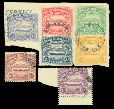 British SOLOMON Islands (Pacific Ocean) 1907  War Canoe set  Scott #1-7 used VF - Image 1 of 2