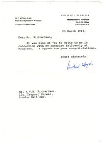 Michael Atiyah Signed Letter 1981 Autograph / Mathematician Fields Medal - Picture 1 of 1