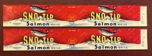 Vintage Sno-Tip Marke Lachs Etiketten Menge 2 Nordpazifik Meeresfrüchte, Seattle, WA - Bild 1 von 5