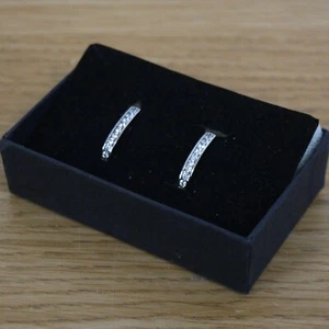 Clear Stones Hinged Hoop Earrings 925 Sterling Silver - Picture 1 of 6