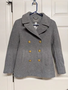 J. Crew Stadium Cloth Nello Gori Wool Pea Coat 0P Double Breasted Gold Buttons - Picture 1 of 8