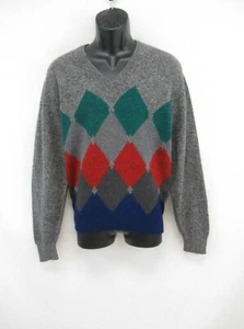 VTG Pringle 100%Cashmere Argyle V-Neck Sweater Made in Scotland 38" 97cm #K800 - Picture 1 of 7