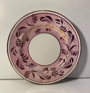 ANTIQUE PINK LUSTER FLORAL HAND PAINTED SALAD PLATE - 19th CENTURY - 6 3/4" - Picture 1 of 5