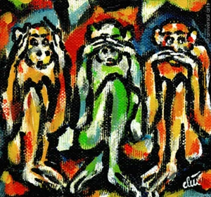 JACQUELINE DITT - Tres monos A2 grande IMPRESIÓN impresión sabio monos 3 monkeys - Imagen 1 de 3