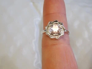 Natural Pink Rose Quartz Size 5 Ring 925 Sterling Silver Flower USA Made - Picture 1 of 7
