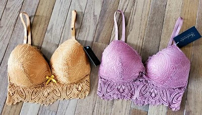 Lote de 2: Sujetador Bralette de Encaje Dorado y Púrpura Frederick's Of Hollywood Nuevo con Etiquetas Talla M Foto 1 de 4