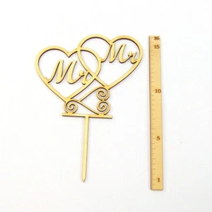 Tortenstecker mit Herzen Mr & Mr Tortentopper Filigran 16 cm aus Holz Hochzeit - Bild 1 von 2