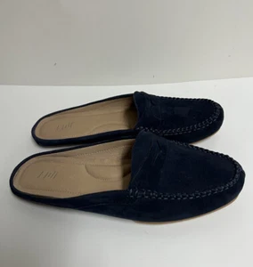 J Jill Suede Leather Flat Mules Blue Sz 8.5 Women’s Slip On Loafer Comfort EUC - Picture 1 of 7