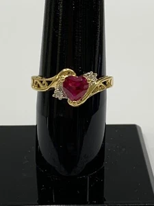 9ct 9k Yellow Gold Created Red Ruby Ladies Dress Ring. Size O. Brand New - Picture 1 of 8