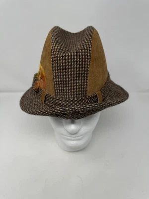 Vestido De Colección Dobbs Sombrero Fedora Ajustado Para Hombre Mediano Marrón Tweed Gamuza Pluma Años 70 Foto 1 de 4
