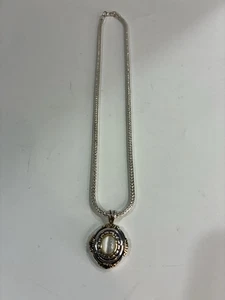 Signed Roman Vtg. Gold/Silver Mixed Metal Pendant Rope Chain Center Stone P - Picture 1 of 12