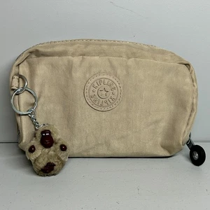 Kipling Tan Small Travel Toiletry Pouch Bag Coin or Makeup Bag with Monkey Charm - Picture 1 of 21