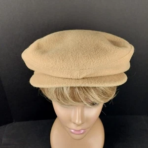 Vintage J.A. Miller Wollfilz camel Zeitungsjunge Cabbie Mütze Kappe Größe 7-5/8 hergestellt in den USA - Bild 1 von 5