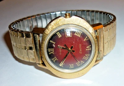 Vintage TIMEX Electric Wristwatch Brown Face Champion 1/20 10k GF Stretch Band - Image 1 of 4
