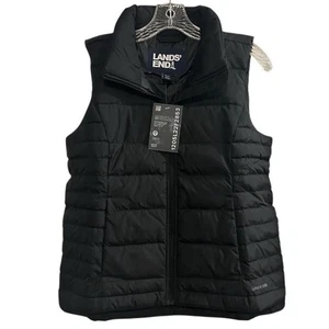 Lands' End Women's Black Puffer Vest Size S Quilted Lightweight Snap Pockets - Picture 1 of 9