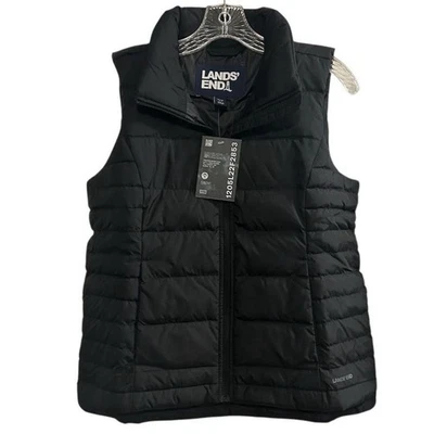 Lands' End Women's Black Puffer Vest Size S Quilted Lightweight Snap Pockets - Image 1 of 4