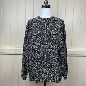 Aquascutum Silk Top Women's Size 40 (L-AU) Black Beige Floral Long Sleeve - Picture 1 of 12