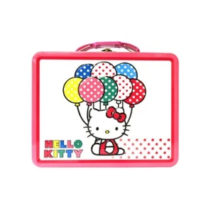 Sanrio Hello Kitty Embossed Balloons Tin Metal Lunch Box Girls Kids Tote Bag NEW - Picture 1 of 9