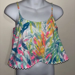 Lily Pulitzer Girls Top 12-14 Years Crop Straps Bright Colors Knit Pompom Trim - Imagen 1 de 9