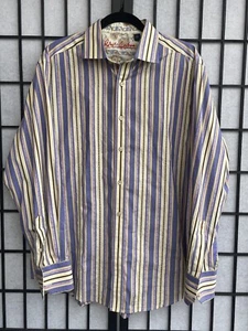 Robert Graham Yellow/Blue Striped Long Sleeve Button up Shirt Men's Large - Picture 1 of 9