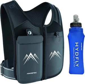 AMOSTEC Running Phone Holder Vest Original Zip Front Reflective 500ml Bottle UK - Bild 1 von 12