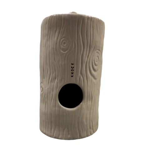 RARE Rae Dunn Woodgrain Tree Trunk Birdhouse KNOCK in RED by Magenta Cover
