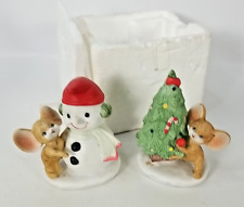 VINTAGE Set of 2 HOMCO Christmas Figurines Mouse Tree Snowman Holiday Decor 8905