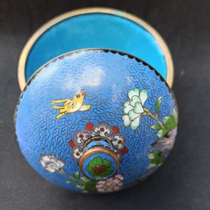 Vintage Chinese Cloisonné Enamel Covered Bowl Sugar Box Floral Asian Collectible - Bild 1 von 12