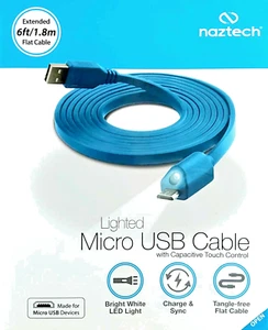 Naztech Câble Micro USB Lumineux 6FT Contrôle Tactile Lumière Blanc Brillant Sans Enchevêtrement - Photo 1 sur 3