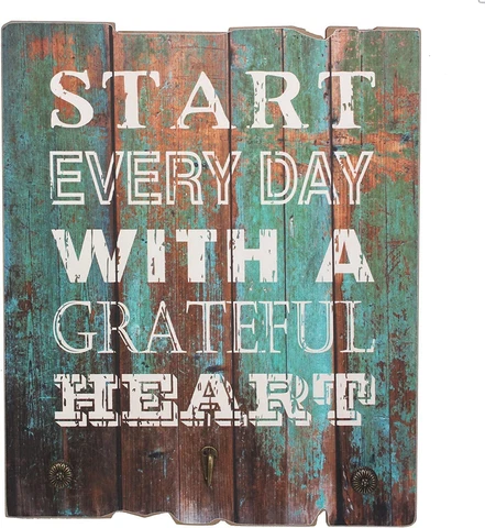 Stonebriar Rustic Turquoise Painted Grateful Heart Wood Wall Decor with Hooks Cover