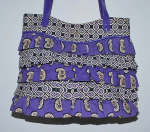 Vera Bradley Cha Cha Ruffled Simply Violet Purple Paisley Small Tote Purse - Picture 1 of 7