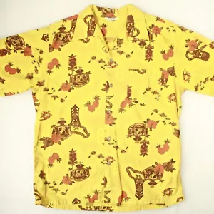 Vtg 60s 70s Hawaiian Map Island Pineapple Aloha Btn Shirt Cotton Men's XL - Picture 1 of 9