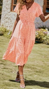 Women's Floral Boho Dress Ruffle Tiered 2024 Summer Swing Maxi Dress ~Size Large - Picture 1 of 5