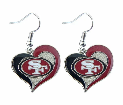 San Francisco 49ers Football NFL Heart Swirl Charm Silver Dangle Earrings Set Cover