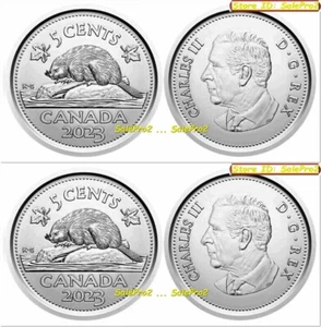 2x LOTE DE MONEDAS DE 5 CENTAVOS CANADÁ 2023 CANADIENSE NÍQUEL CASTOR REY CHARLES III SIN CIRCULAR - Imagen 1 de 2