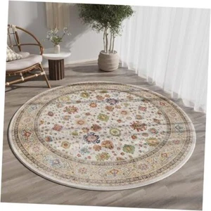 Round Rug 4ft Washable Circle Rug Non Slip Low Pile Boho 4ft Round Colorful - Picture 1 of 8
