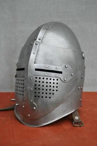 Elmetto Armatura Medievale Calibro 18 Acciaio Cavaliere Templare Visiera Elmetto - Foto 1 di 2