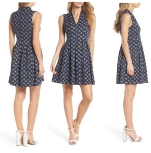 Vince Camuto Fit and Flare Dress Womens 18 Navy Sleeveless Shoulder Pads New - Picture 1 of 16