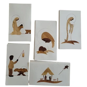 Vintage Intarsien Kunst Notizkarten religiöse Krippenkarten (40) Handarbeit in Haiti - Bild 1 von 9