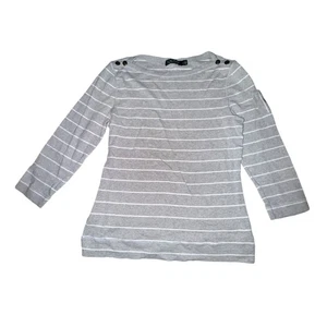 Lauren Ralph Lauren Top Damen Gr. L grau weiß gestreift Taschenärmel Knopf - Bild 1 von 6