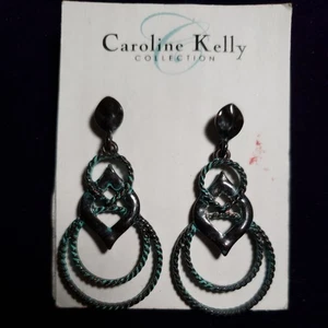 Caroline Kelly Collection Mixed Texture Patina Drop Earrings, with Tags - Picture 1 of 7