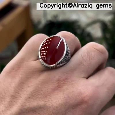 Original Xmas Brown Yemeni Aqeeq Stone Sterling Silver Ring Real Haqeeq Stone - Image 1 of 4